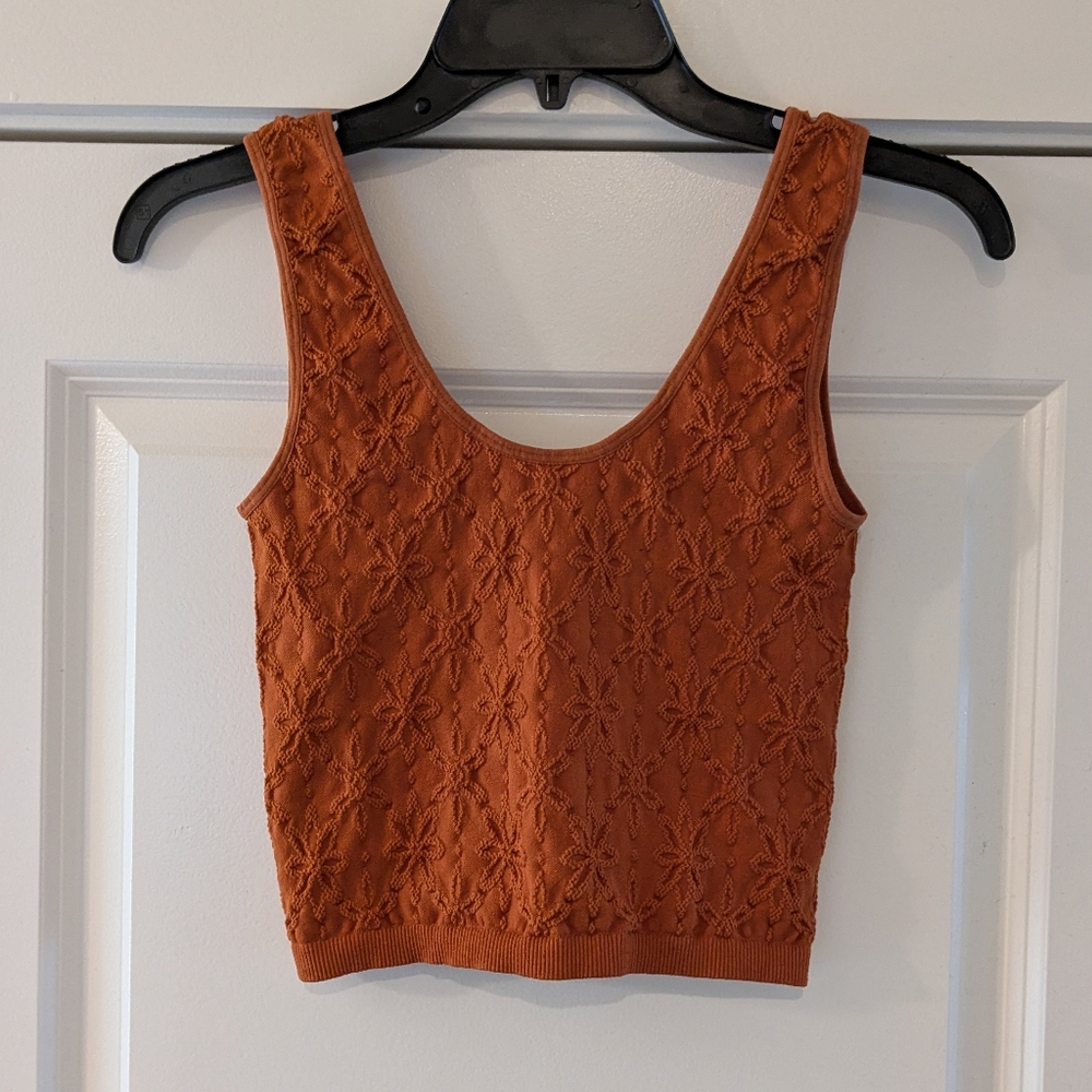 Forever 21 Burnt Orange FLoral Crop Top Tank Top, Size S/M